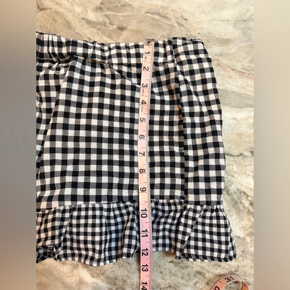 Gingham Skort Size 14 kids Black White Tie Waist Ruffle Hem High Rise